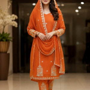 Orange Embroidered Punjabi Suit Set